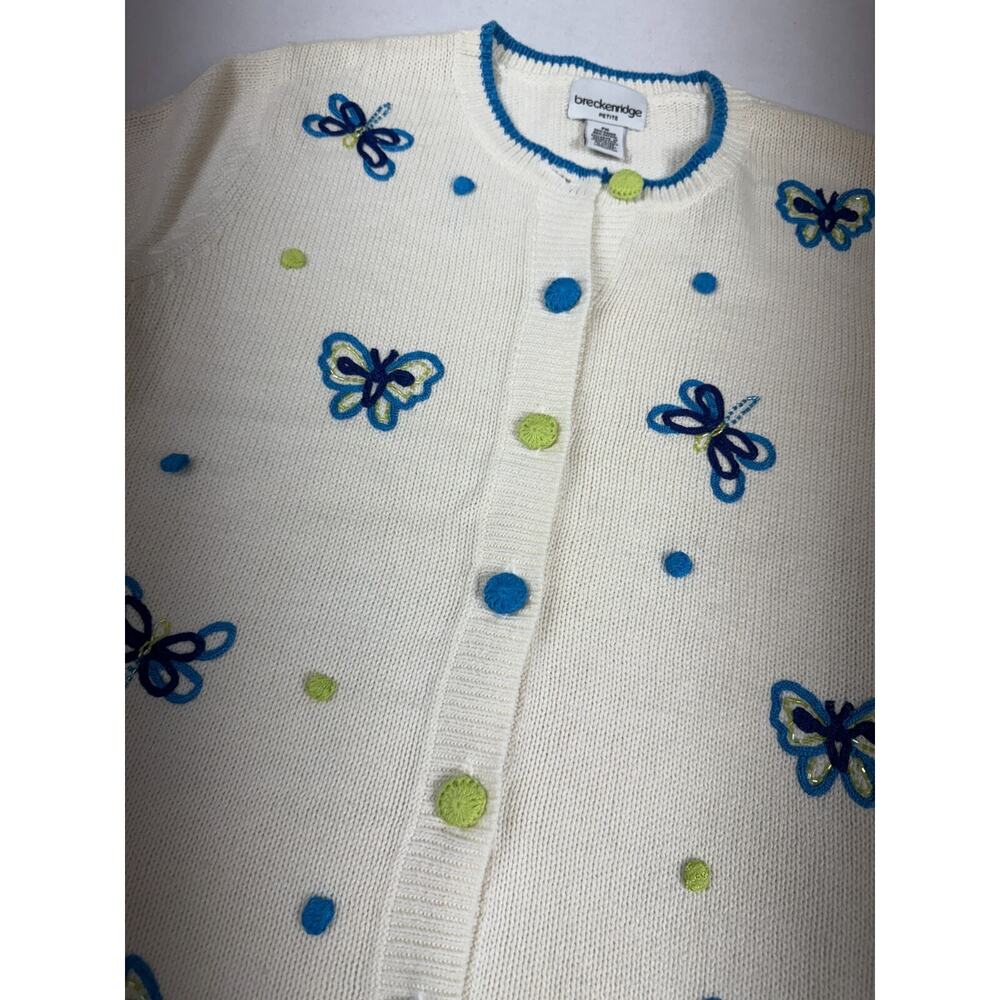 vtg Cardigan Sweater Embroidered Butterfly‎ Short Sleeve Grandma Cottagecore